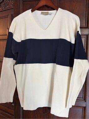 Vintage Liz Claiborne Lizwear Colorblock Ribbed Cotton V-Neck Sweater